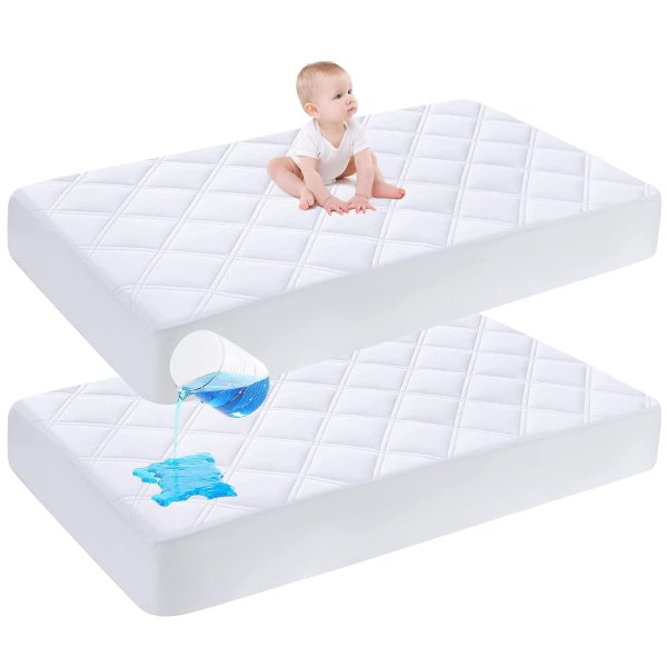 Cute Castle 婴儿防水超柔软床垫罩2件 28x52x6 Inch