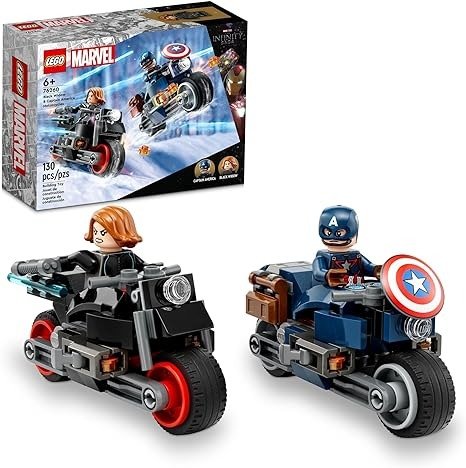 Marvel Black Widow & Captain America Motorcycles 76260 Buildable Marvel Toy for Kids Ages 6-8, Marvel Playset Based on the Avengers Age of Ultron Movie with a Captain America Bike & 2 Minifigures