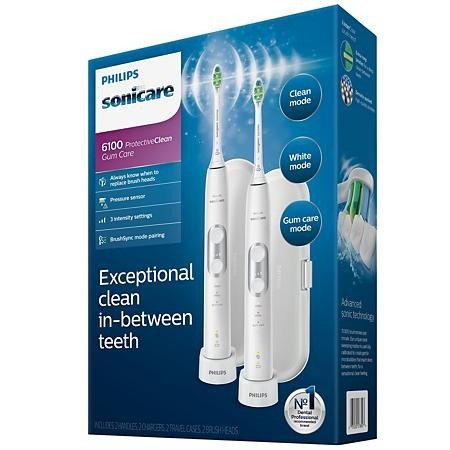 Sonicare ProtectiveClean 6100 Gum Care Electric Rechargeable Toothbrush, White (2 pk.) - Sam's Club