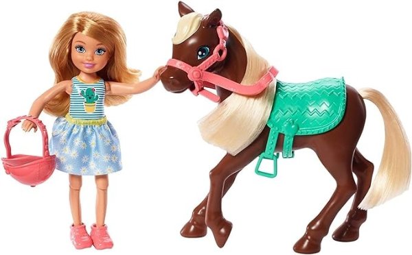 Club Chelsea Doll & Horse Set, Blonde Small Doll in Removable Skirt, Brown Pony with Blonde Mane & Accessories