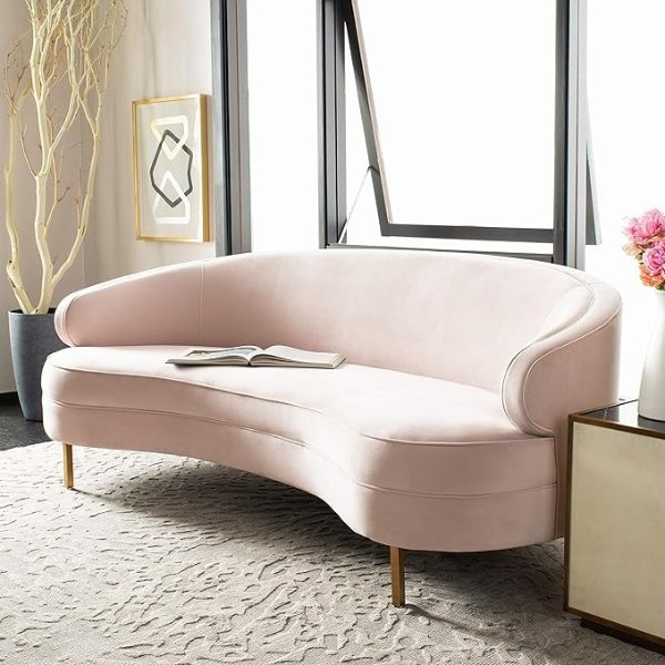 Couture Primrose Glam Light Pink Velvet Curved Sofas