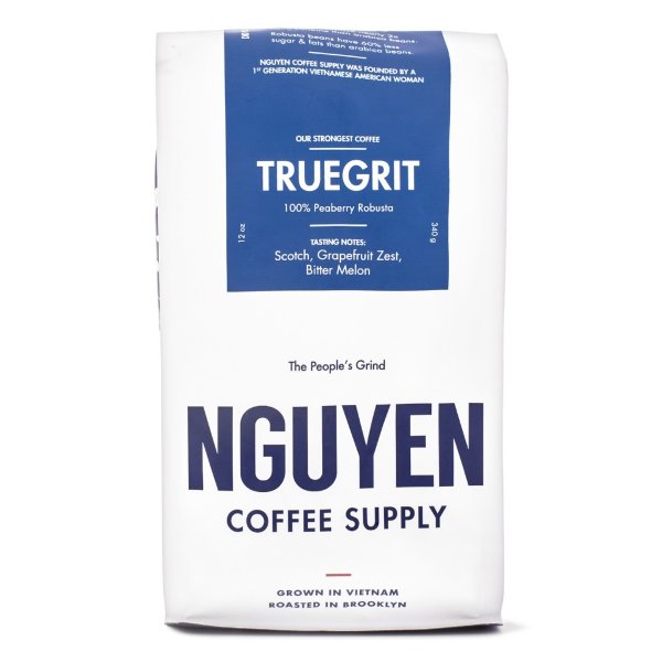 True Grit Nguyen Coffee, 100% Peaberry Robusta Whole Beans 12 oz