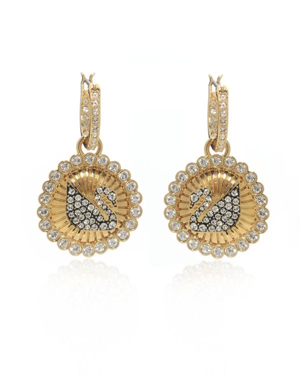 Vintage Swan Gold Tone Crystal Earrings 5489216