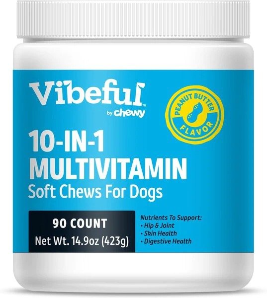 VIBEFUL 10-in-1 Multivitamin Peanut Butter Flavored Soft Chews for Dogs, 90 Count - Chewy.com