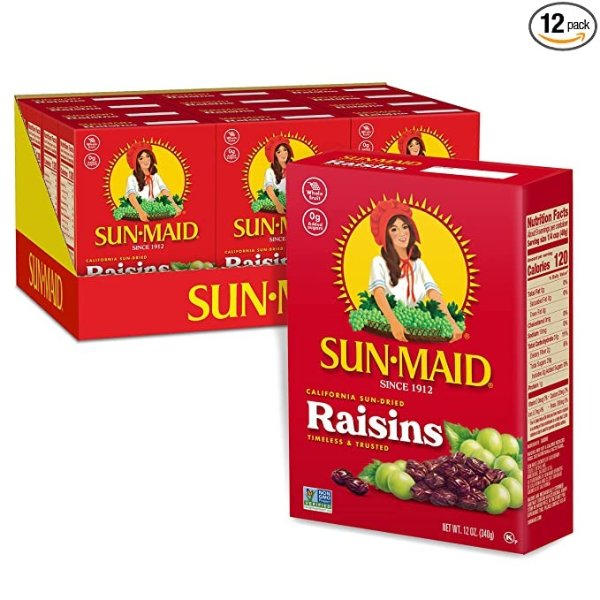 -Maid - California Raisins - 12 Ounce Box - Pack of 12 - Whole Natural Dried Fruit - No Artificial Flavors - Non-GMO - Vegan And Vegetarian Friendly