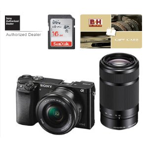 Sony Alpha a6000  Camera With 16-50mm and 55-210mm Lens/$50 Gift Gard(3 Colors)
