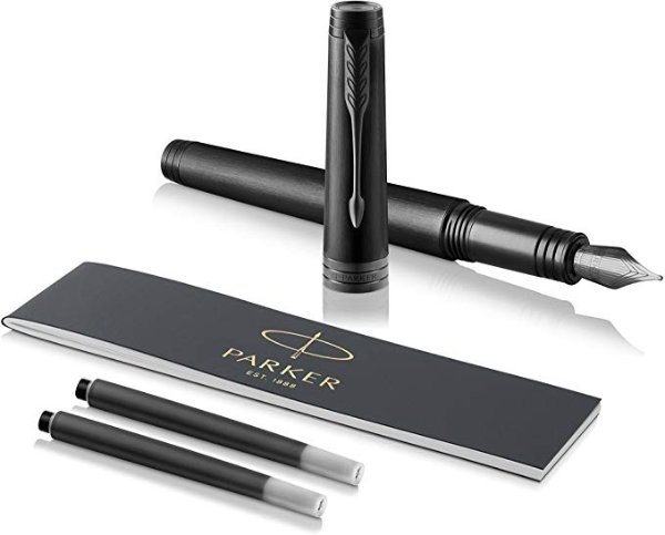 Premier Fountain Pen, Monochrome Black, Medium Nib with Black Ink Refill