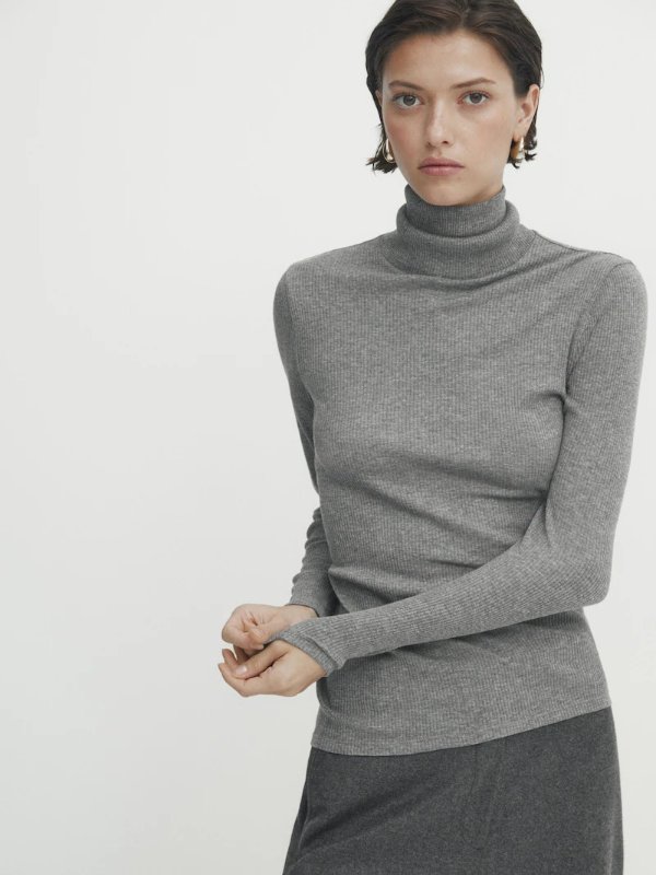 Fitted ribbed high neck top