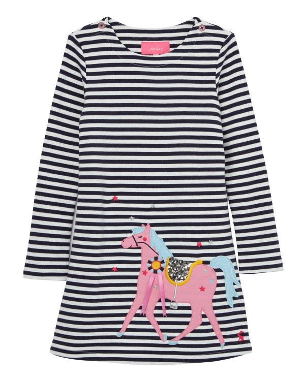 Girl's Kaye Stripe Horse Applique Dress, Size 2-6
