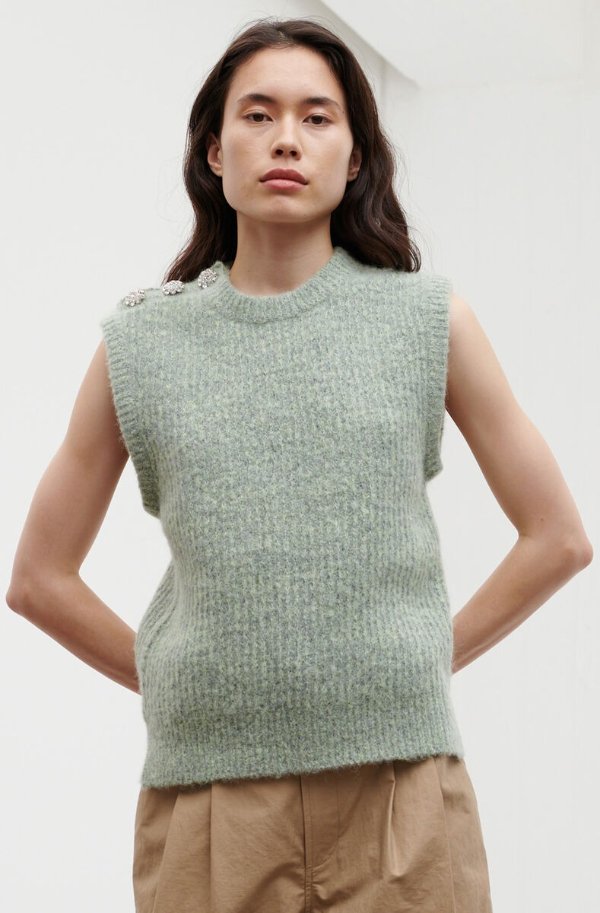 Margarita Soft Wool Knit O-neck Vest | GANNI US