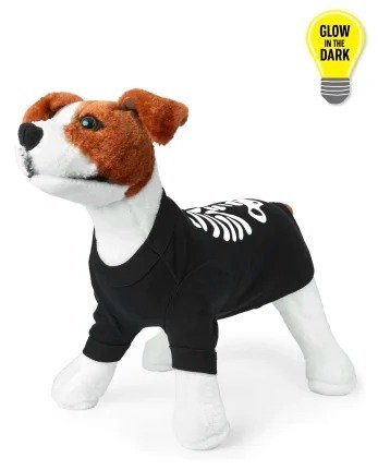 Dog Matching Family Halloween Short Sleeve Glow In The Dark Skeleton Cotton Pajamas | The Children's Place - BLACK