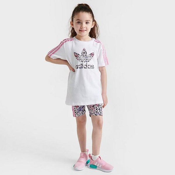 Girls' Little Kids' adidas Originals Animal Print T-Shirt and Bike Shorts Set