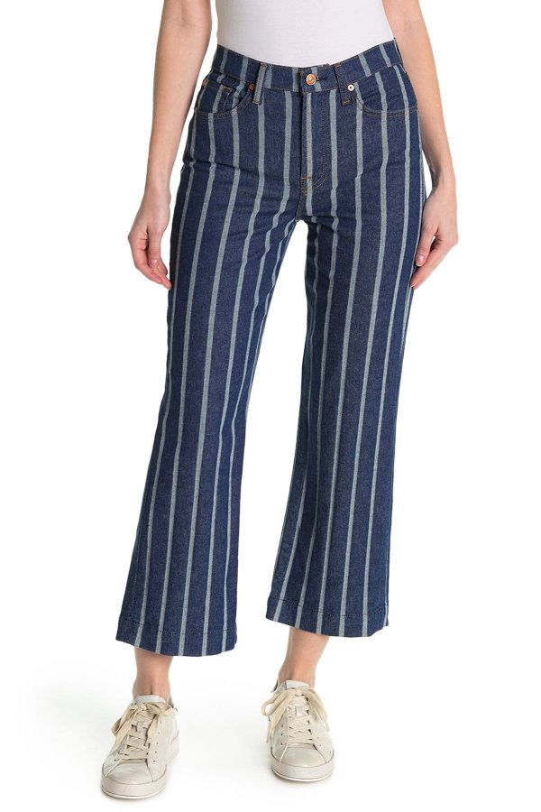 Stripe Cropped Wide Leg Jeans