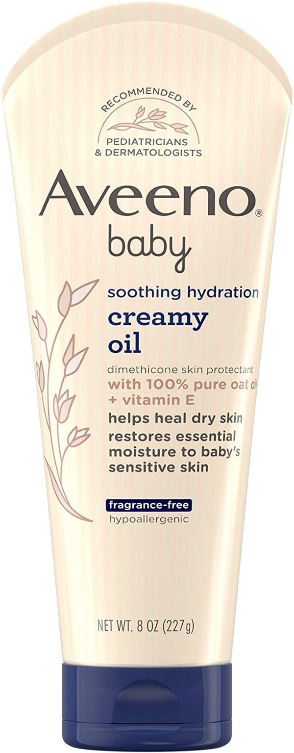 Baby Soothing Hydration Creamy Oil for Dry and Sensitive Skin, Creamy Moisturizing Body Oil with Oat Oil and Vitamin E, Non-Greasy, Paraben-, Phthalate-, Fragrance- and Steroid-Free, 8 oz