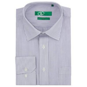 Bianco B Men's Modern Classic Fit 2 Ply Pure Cotton Striped Dress Shirt