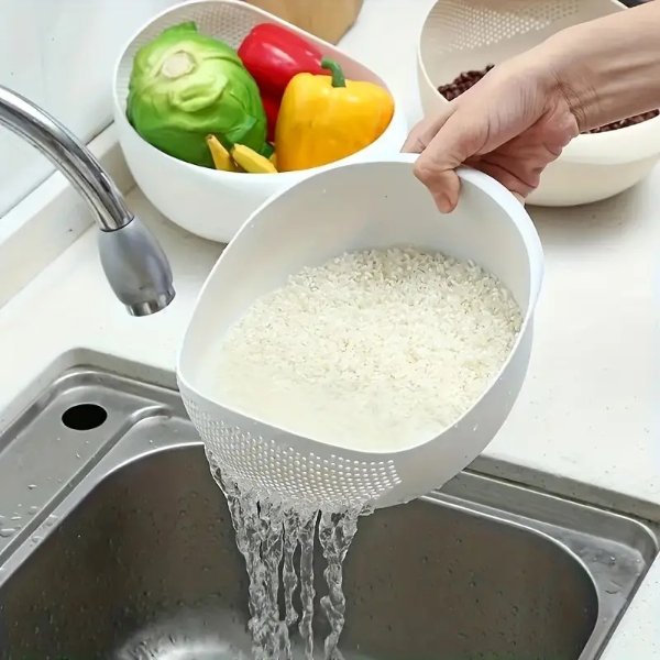 1pc Rice Washer Strainer Colanders For Cleaning Vegetable, Fruit, Pasta, Multifunctional Kitchen Washing Basket Basin, Kitchen Supplies