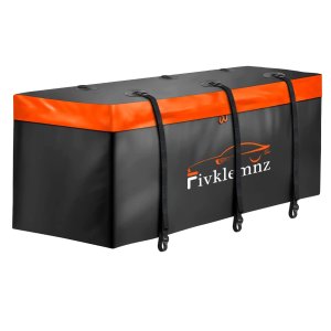 FIVKLEMNZ Hitch Mount Car Cargo Carrier Bag, 20 Cubic Feet Waterproof Hitch Tray Cargo Carrier with 6 Reinforced Straps Suitable for All Vehicle with Steel Cargo Basket (59" 24" 24")