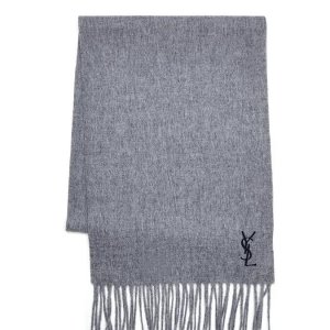 YVES SAINT LAURENT Embroidered Logo Wool Scarf @ Century 21