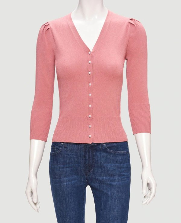 Pearlized Button V-Neck Cardigan
