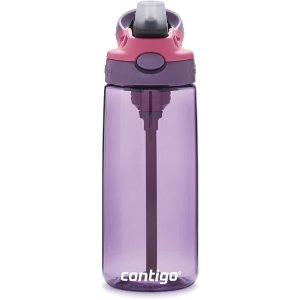 Contigo Aubrey Kids Cleanable Water Bottle with Silicone Straw and Spill-Proof Lid, Dishwasher Safe, 20oz, Eggplant