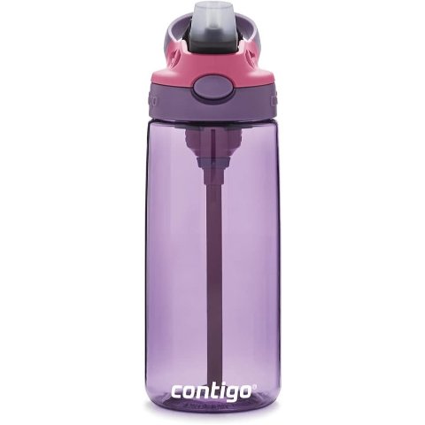 Contigo Aubrey Kids Cleanable Water Bottle with Silicone Straw and Spill-Proof Lid, Dishwasher Safe, 20oz, Eggplant