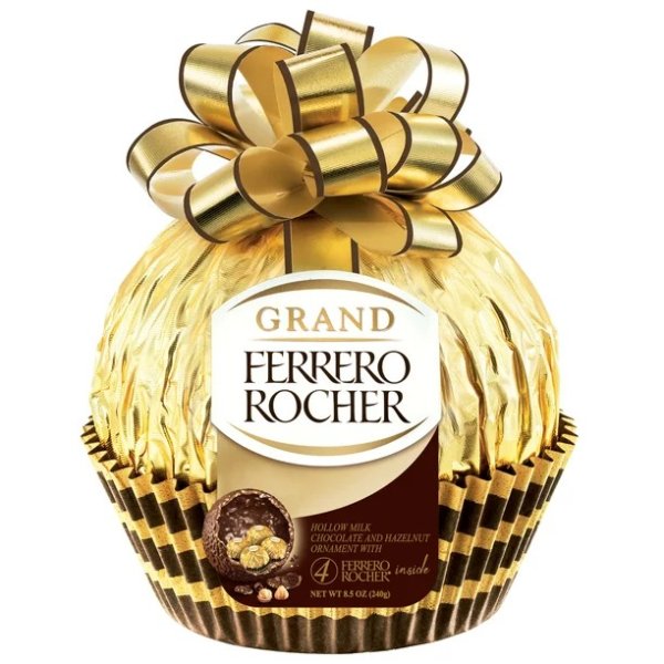 Grand Ferrero Rocher Fine Hazelnut Milk Chocolate, Chocolate Christmas Candy Gift, Great for Holiday Entertaining, 8.5 oz