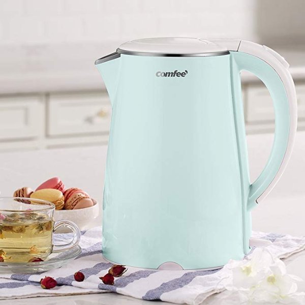 MK-HJ1705a1G Electric Kettle Teapot 1.7 Liter Fast Water Heater Boiler 1500W BPA-Free, Quiet Boil & Cool Touch Series, Auto Shut-Off and Boil Dry Protection, 1.7L, Mint Green