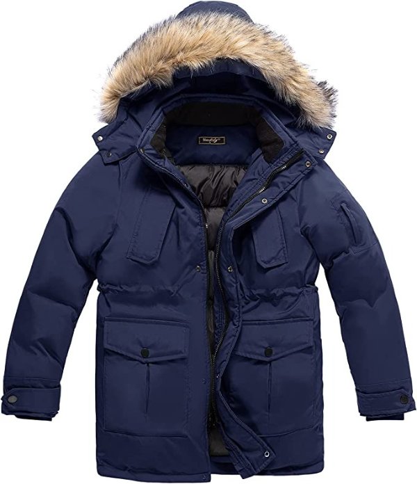 Men's Winter Thicken Cotton Parka Jacket Casual Warm Coat with Removable Hood