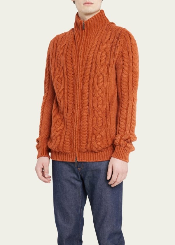 Men's Cable-Knit Zip Sweater