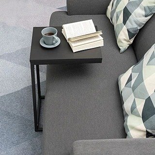 POW Furniture Costner C-Shaped Wood Sofa Side Table, Black