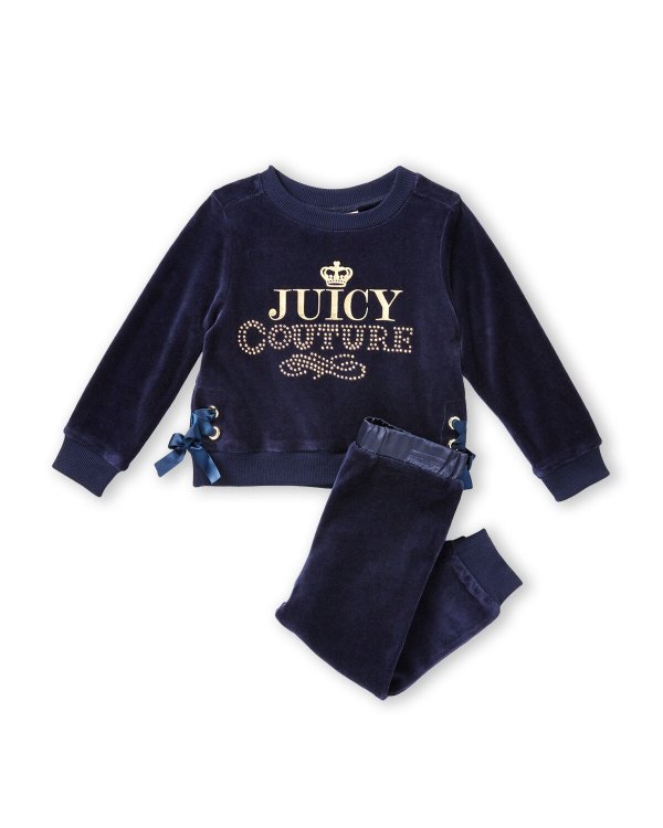 (Infant Girls) Two-Piece Velour Crown Sweatshirt & Joggers Set