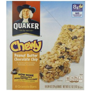 Quaker Peanut Butter Chocolate Chip Chewy Granola Bars, 8 0.84oz Bars per Pack (Pack of 6)