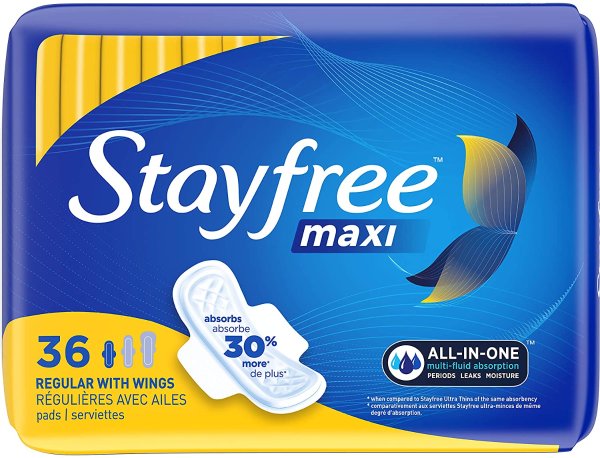 Maxi Regular Pads with Wings For Women, Reliable Protection and Absorbency of Feminine Periods, 36 count