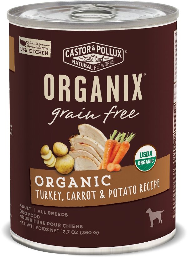 Castor & Pollux Organix Grain-Free Organic Turkey, Carrot & Potato Recipe Adult Canned Dog Food, 12.7-oz, case of 12 - Chewy.com