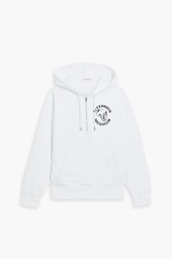 Flocked French cotton-terry half-zip hoodie
