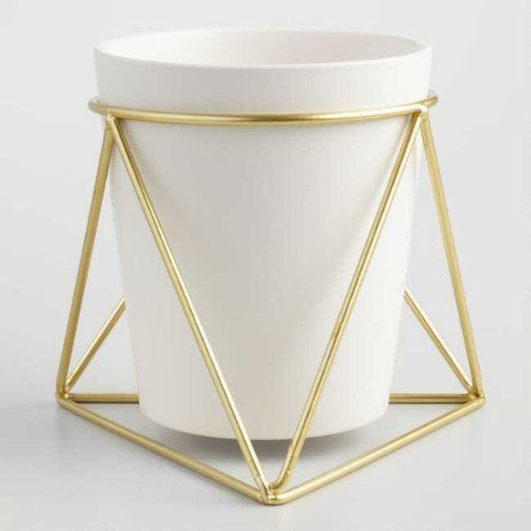 Gold Geometric Stand and White Vase