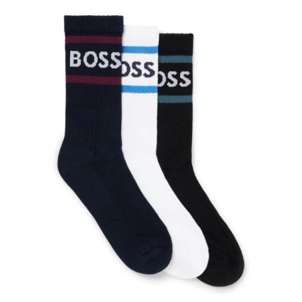 Three-pack of short socks with stripes and logo