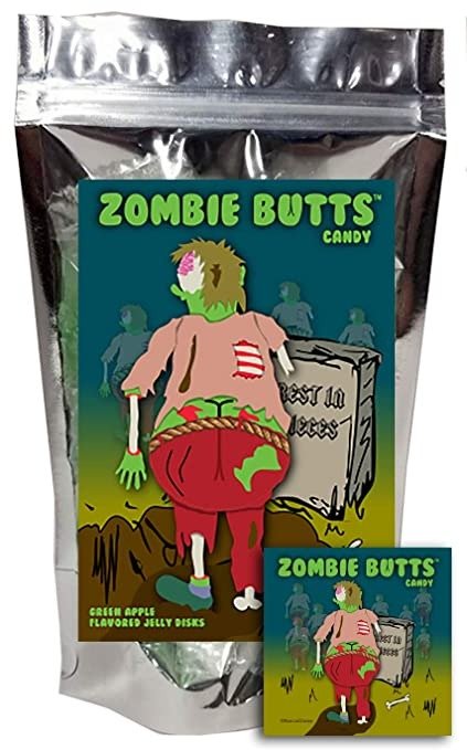 Zombie Butts Green Apple Fruit Jelly Disks Funny Unique Easter Basket Stuffer Birthday Gag Gift Candy for Girls, Boys, Kids and Teens
