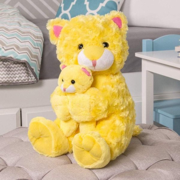 "Sandy" the 12.5in Stuffed Plush Swirl Pet Cat with Baby"