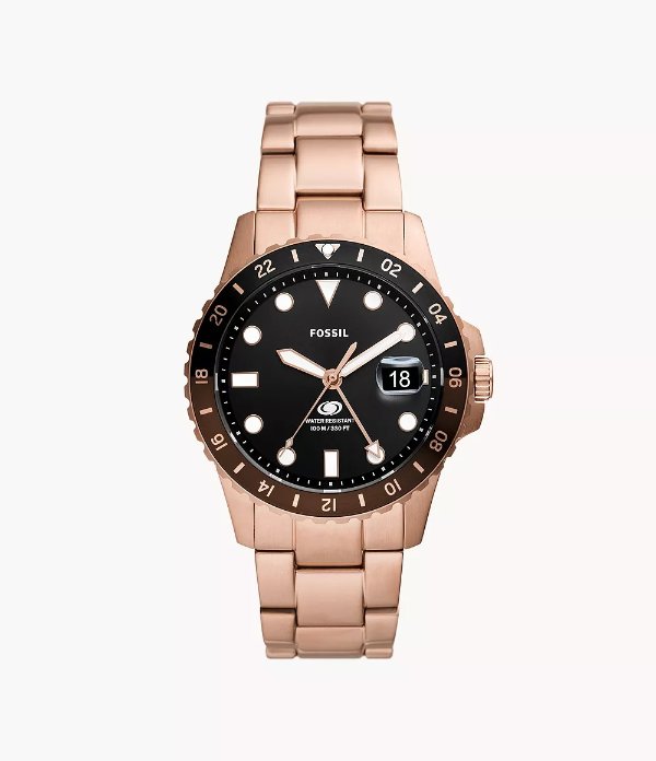 Blue GMT Rose Gold-Tone Stainless Steel Watch