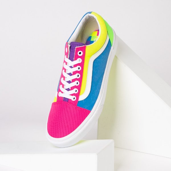 Old Skool Neon Color-Block Skate Shoe - Pink / Purple / Yellow
