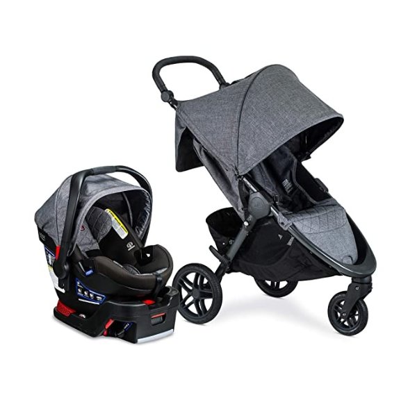 B-Free Travel System with B-Safe Ultra Infant Car Seat - Birth to 65 Pounds | All Terrain Tires + Adjustable Handlebar + Extra Storage with Front Access + One Hand, Easy Fold, Vibe