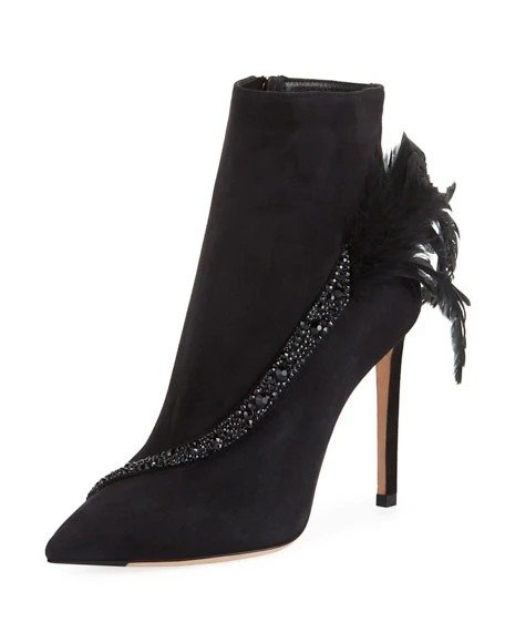 Kassidy Suede Booties with Crystals & Feathers