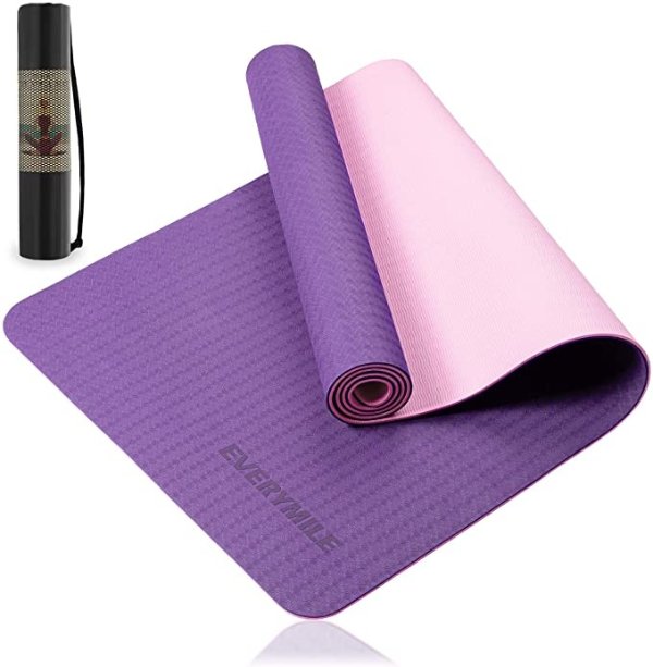 Yoga Mat for Women, Eco Friendly Fitness Exercise Mat with Non-Slip Textured Surface, 1/4-inch Workout Mat for Yoga, Pilates and Home Floor Exercise, with Carrying Bag & Strap
