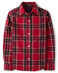 Boys Matching Family Christmas Long Sleeve Plaid Poplin Button Up Shirt | The Children's Place - CLASSICRED