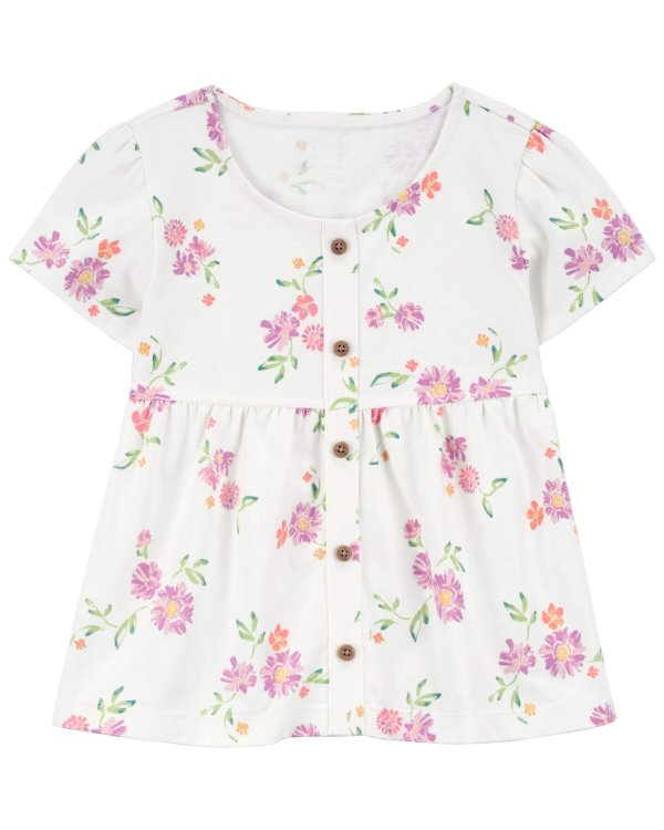 Toddler Butterfly Print Button-Front Top