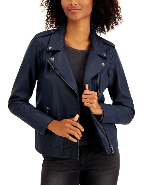 Petite Faux-Leather Moto Jacket, Created for Macy's