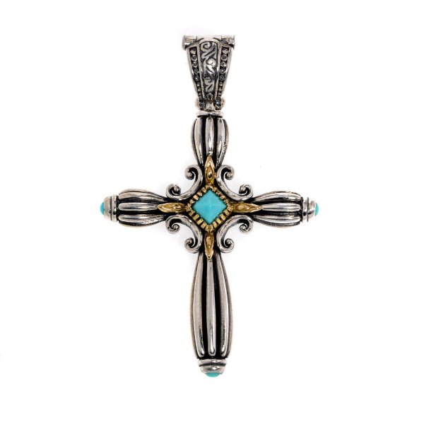 Sterling Silver & 18k Yellow Gold & Turquoise Pendant STKJ398-137