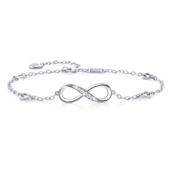 Womens 925 Sterling Silver Infinity Endless Love Symbol Charm Adjustable Anklet Bracelet, Large Bracelet, Gift for Mother's Day