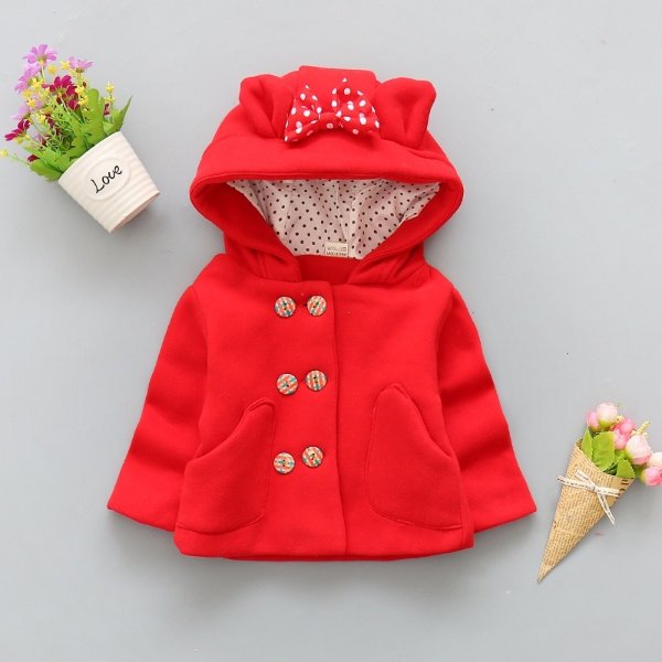 Sweet Bow Decor Double Breasted Hooded Coat for Baby Girl